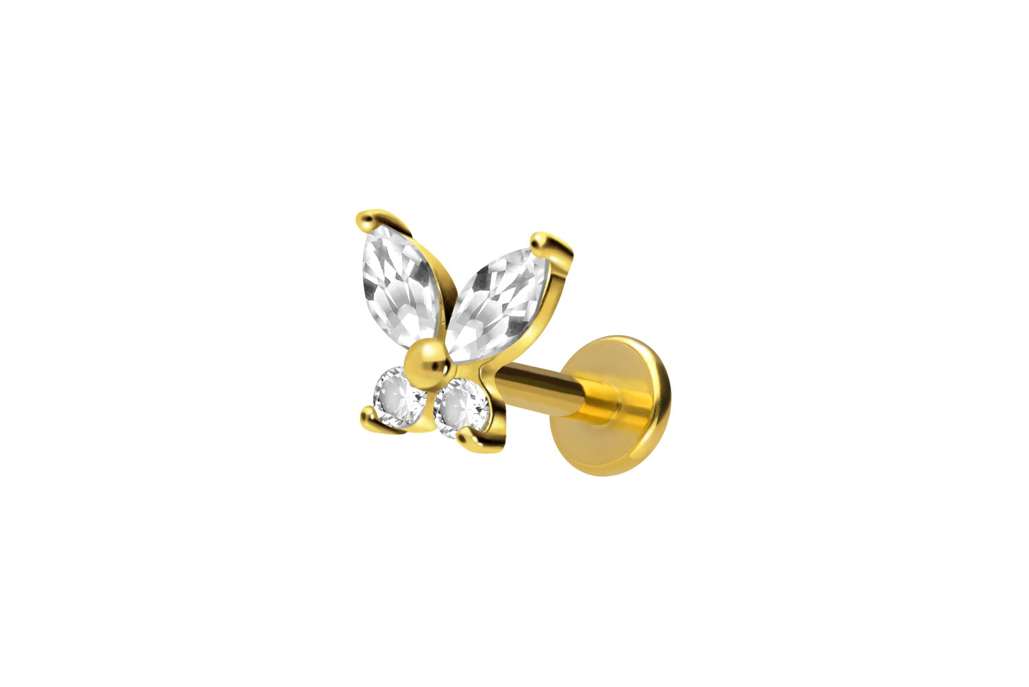 Titan Labret Piercing mit Innengewinde KRISTALLSCHMETTERLING